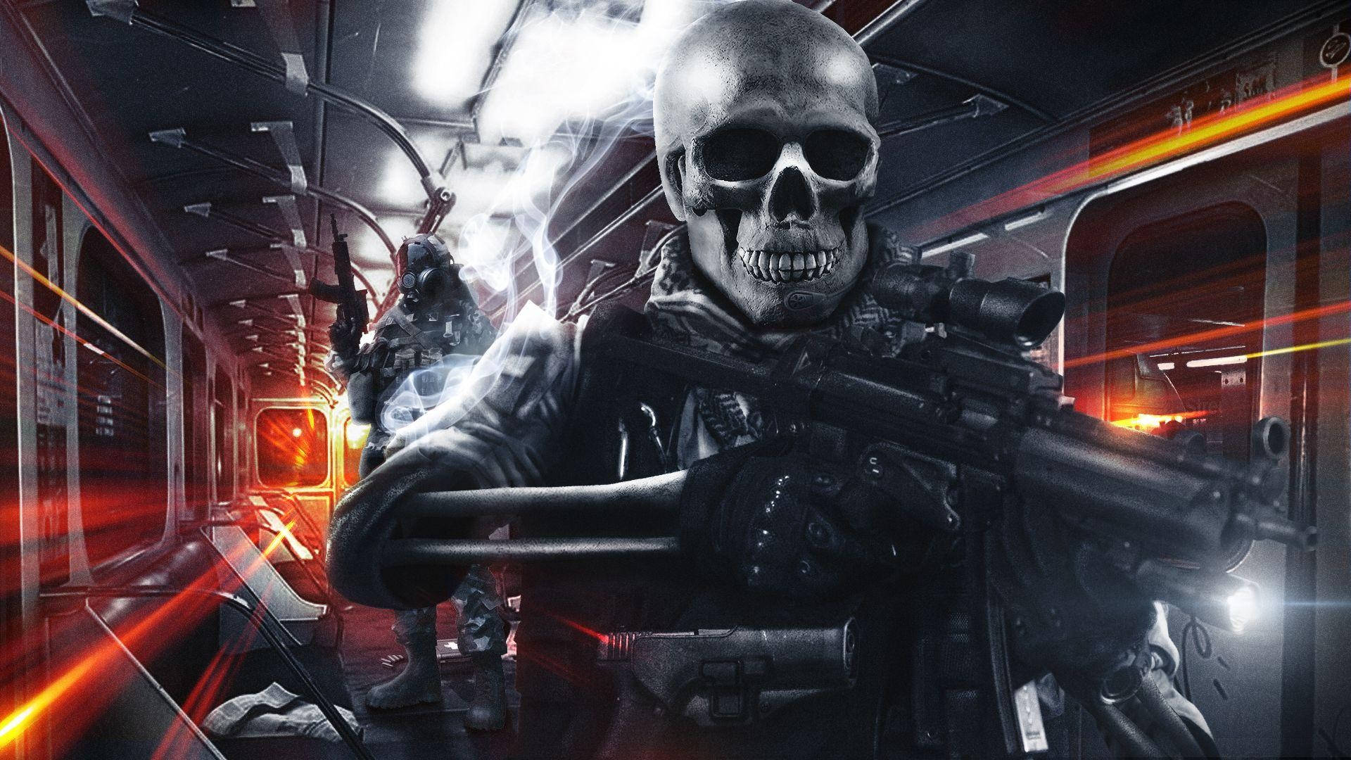 Cool Battlefield 3, skull-faced soldier, rifle, Full HD Desktop Wallpaper