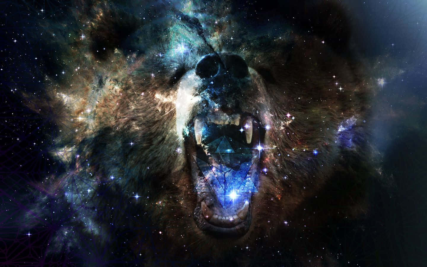 Cool Bear, cosmic nebulae, stars, HD Desktop Wallpaper