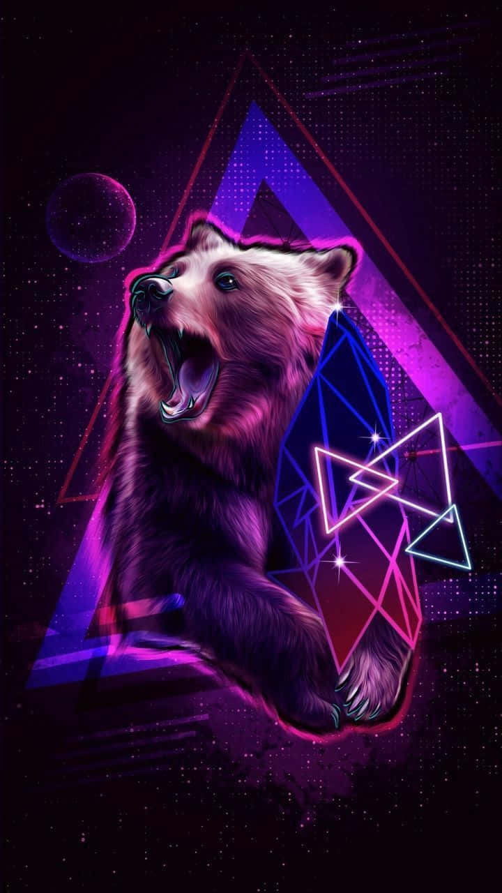 Cool Bear, neon background, triangles, HD Phone Wallpaper