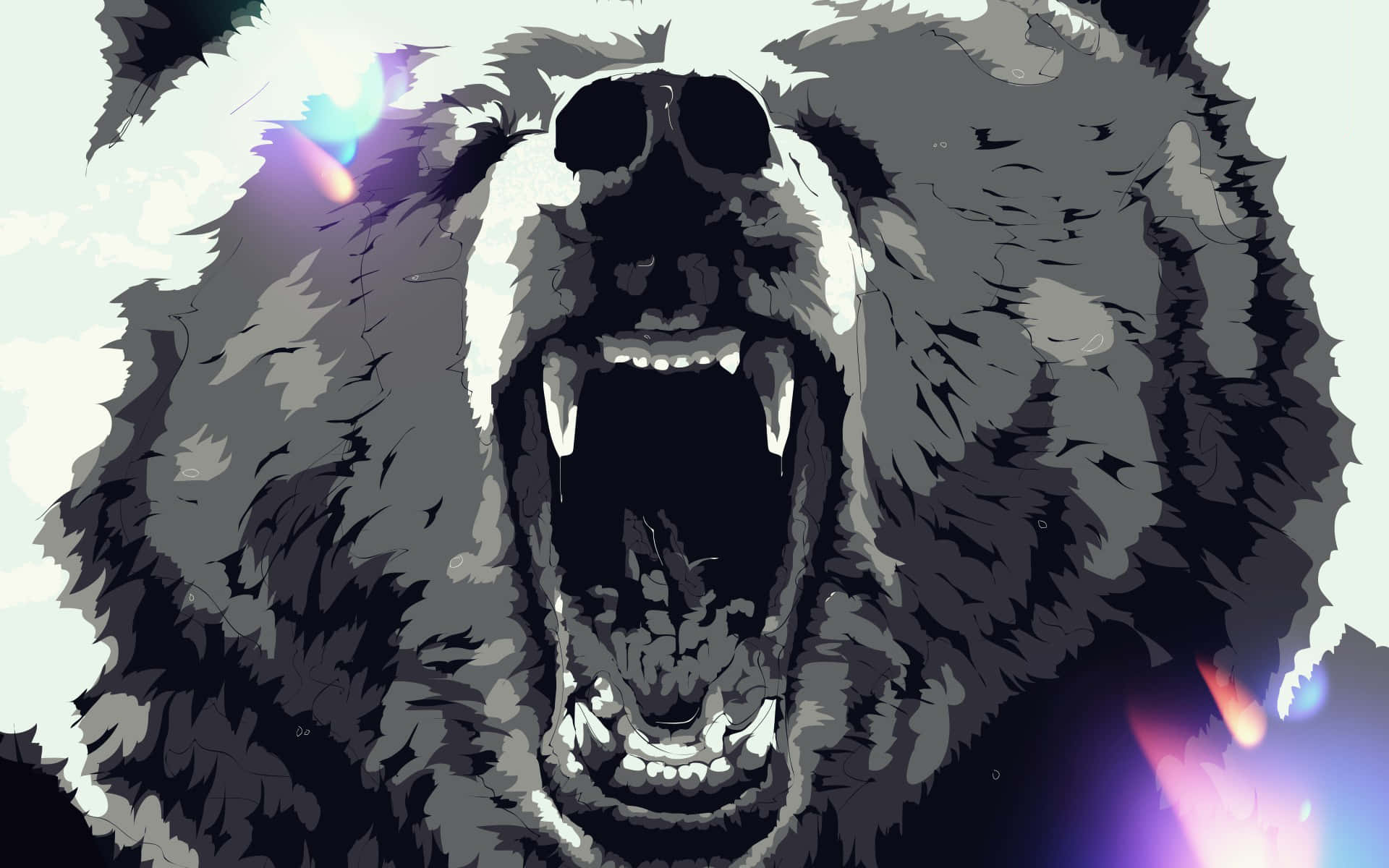 Cool Bear, roaring bear, glowing lens flares, Full HD Desktop Wallpaper