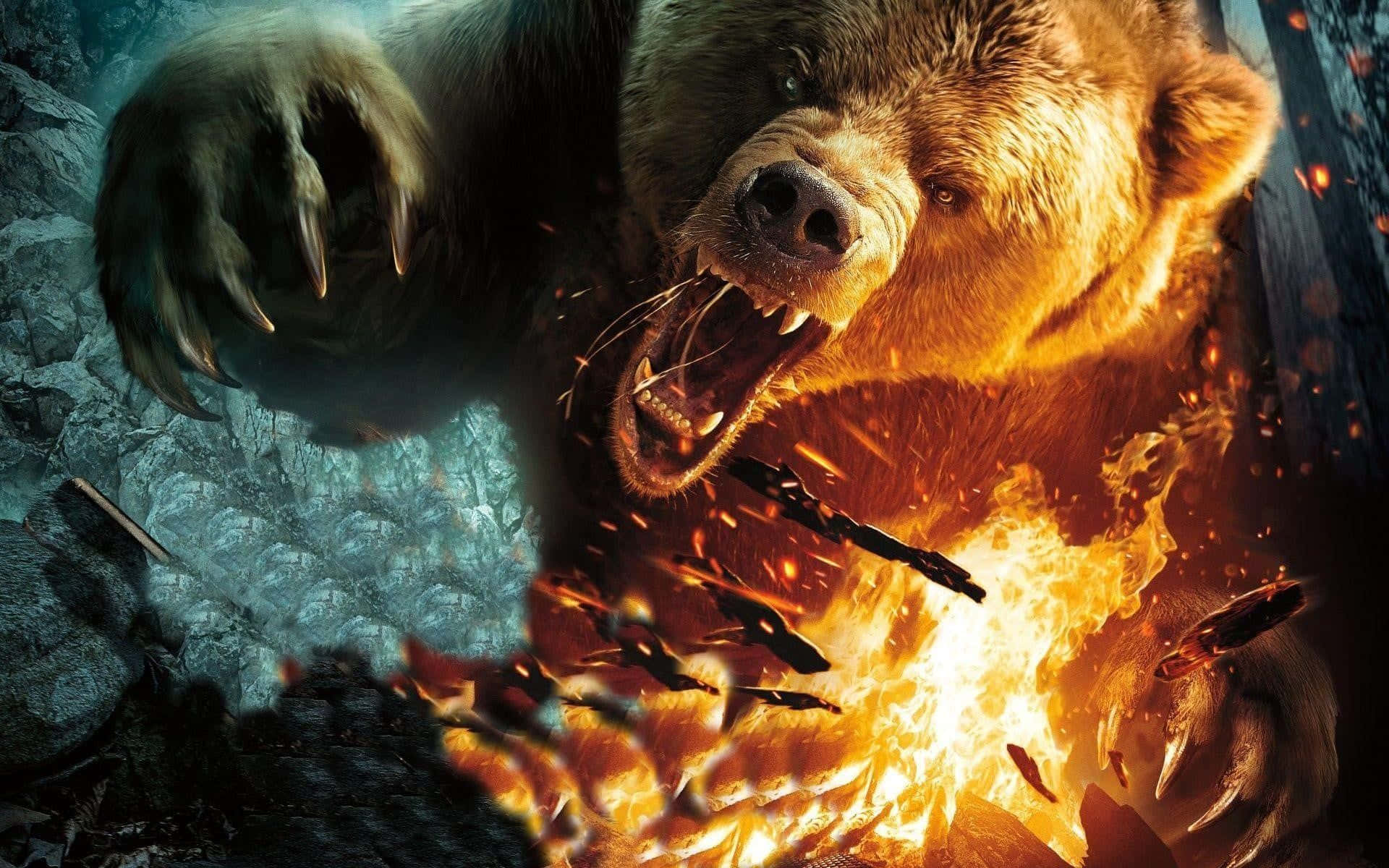 Cool Bear, flaming attack, brown bear, Full HD Desktop Wallpaper