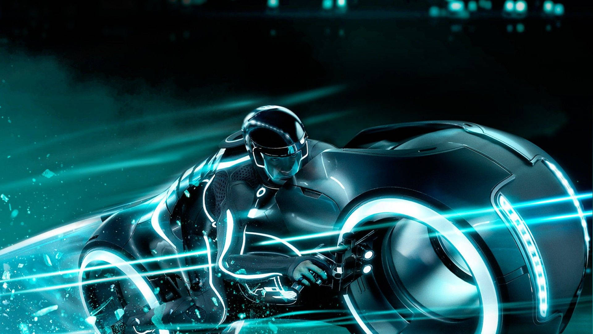 futuristic rider, glowing neon suit, sleek cyberpunk motorcycle, Full HD Desktop Wallpaper