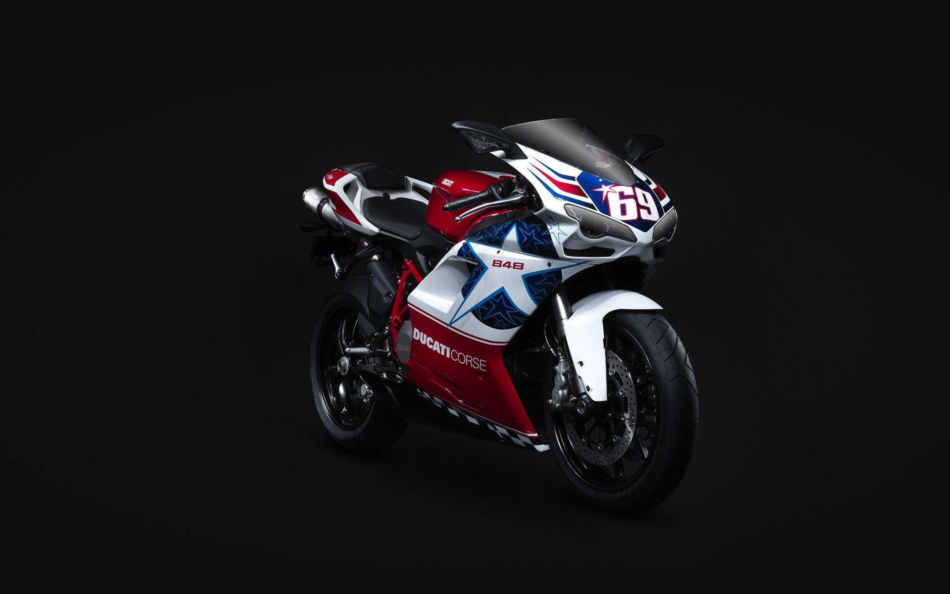 2010 Ducati 848 Nicky Hayden Edition, red white and blue star design, sleek Ducati 848 motorcycle, Full HD Desktop Wallpaper
