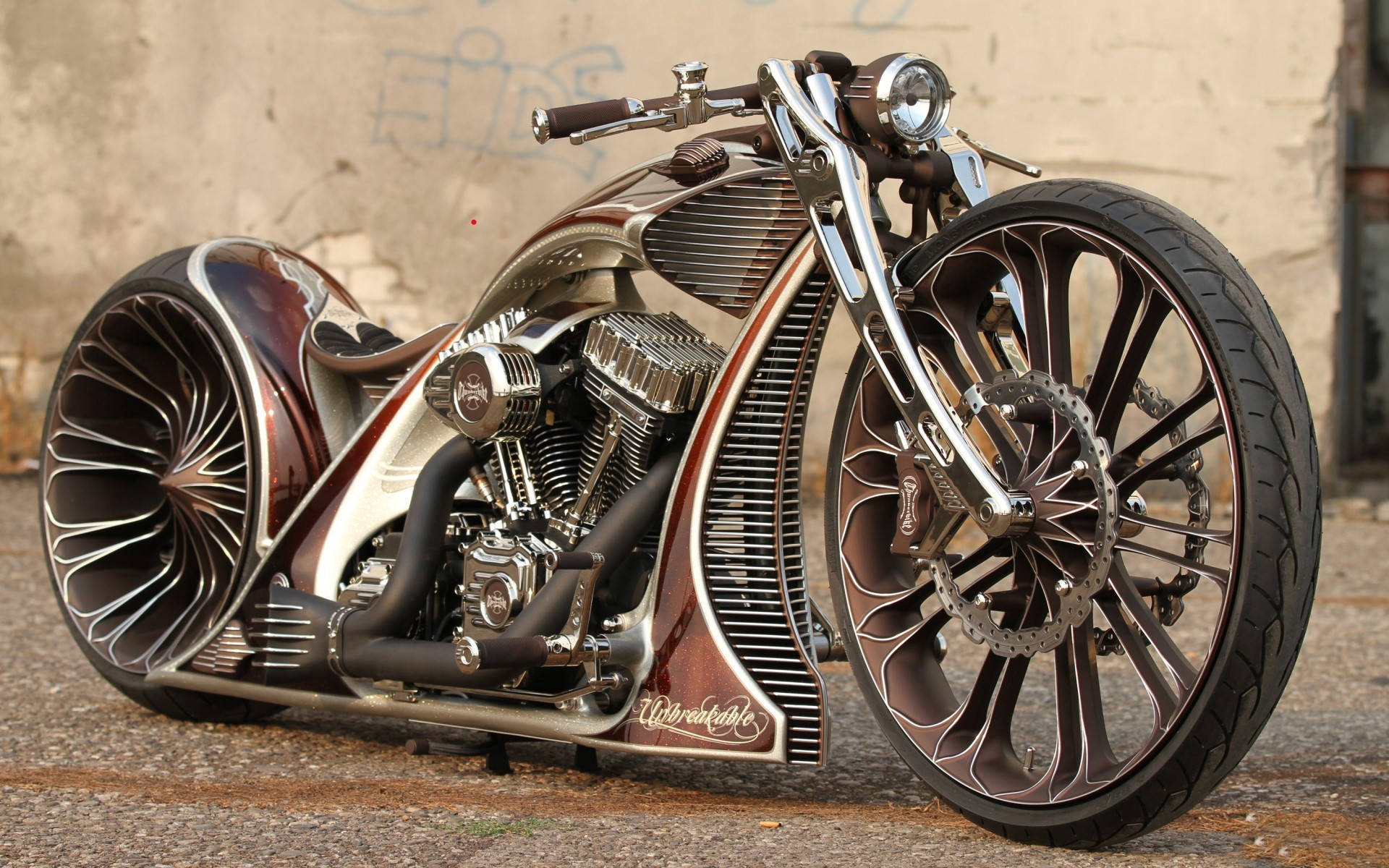 custom chopper motorcycle, chrome, maroon, Full HD Desktop Wallpaper