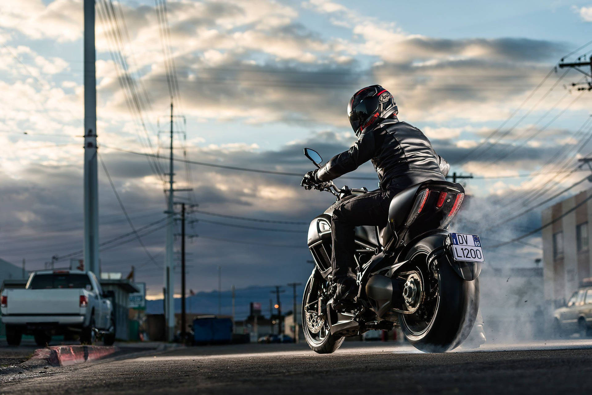 black leather, helmet, sleek black bike, Full HD Desktop Wallpaper