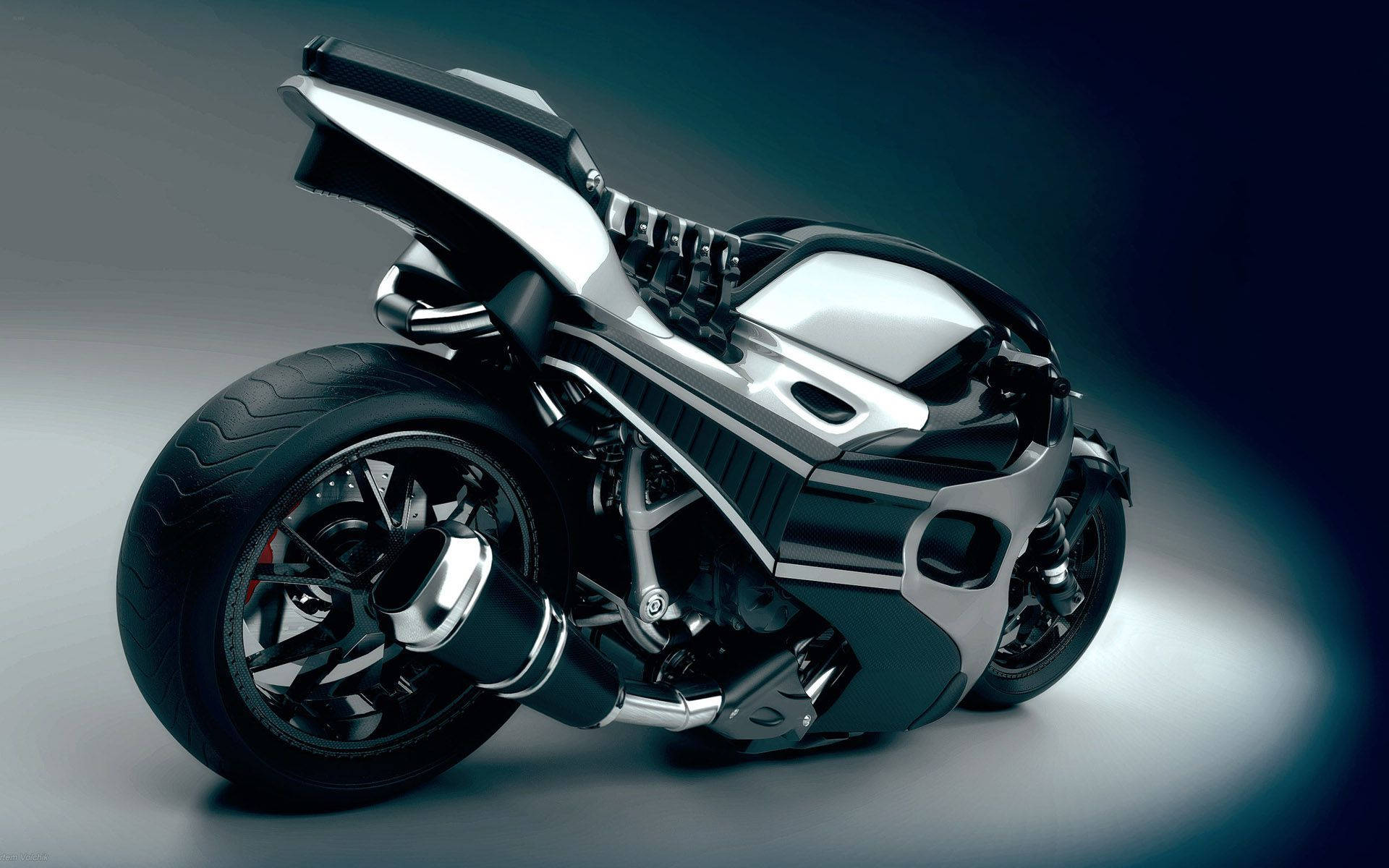 black and silver motorcycle, futuristic motorcycle, chrome and black accents, Full HD Desktop Wallpaper