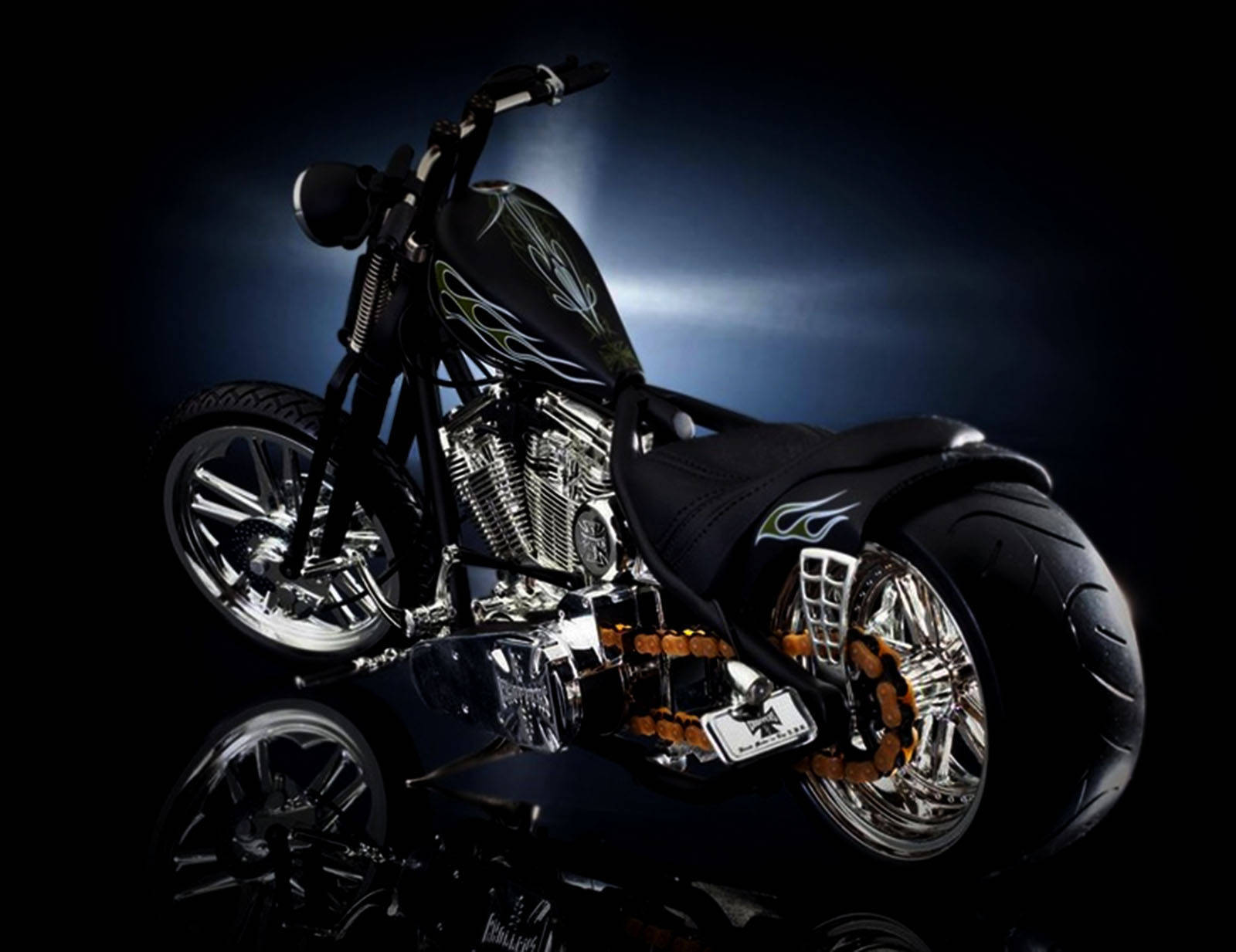 black motorcycle, chrome wheels, chrome frame, HD Desktop Wallpaper