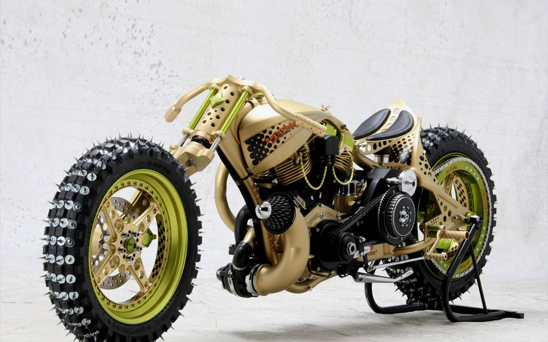 gold, lime green, chopper motorcycle, Full HD Desktop Wallpaper