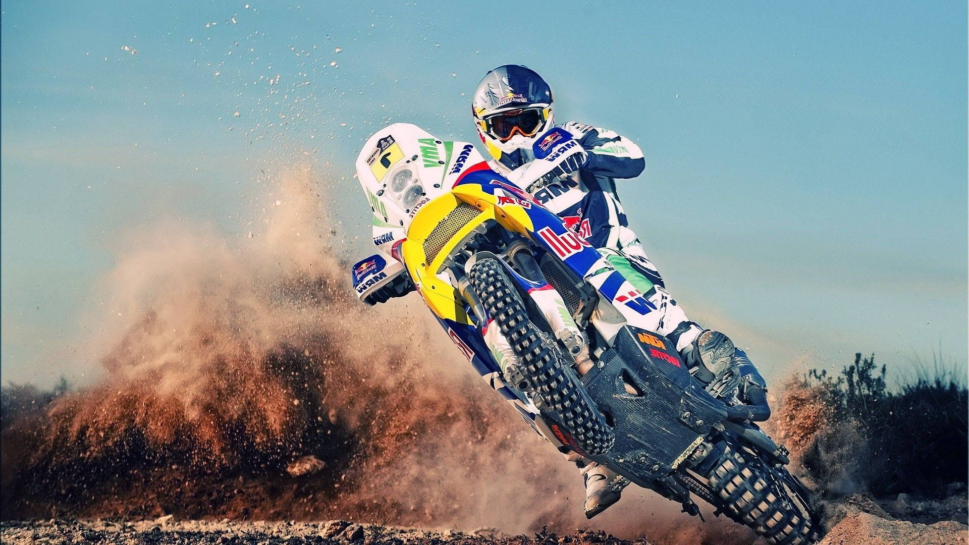 dirt bike, dirt track, motocross rider, Full HD Desktop Wallpaper