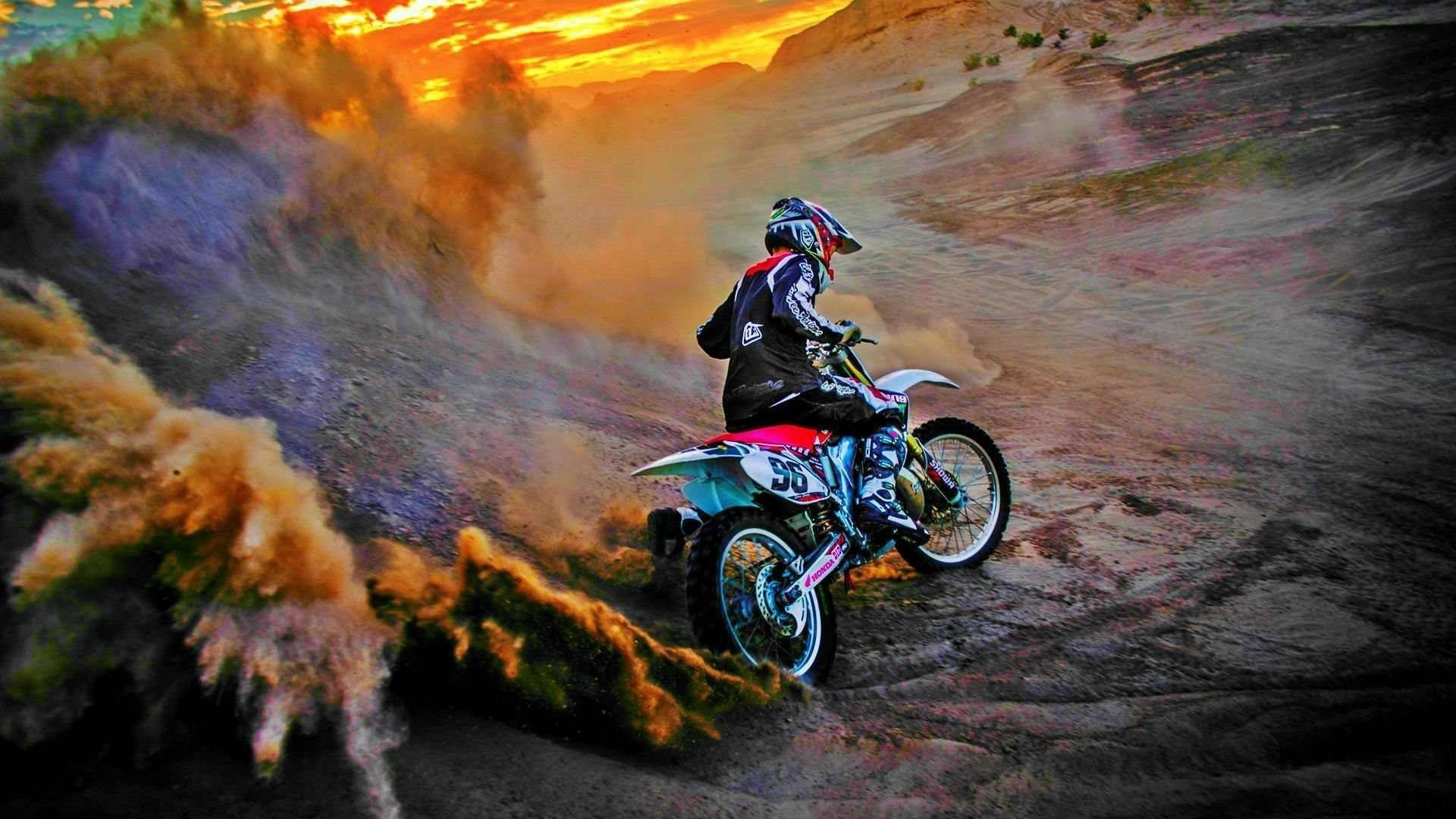 dirt bike, motocross rider, desert canyon, Full HD Desktop Wallpaper