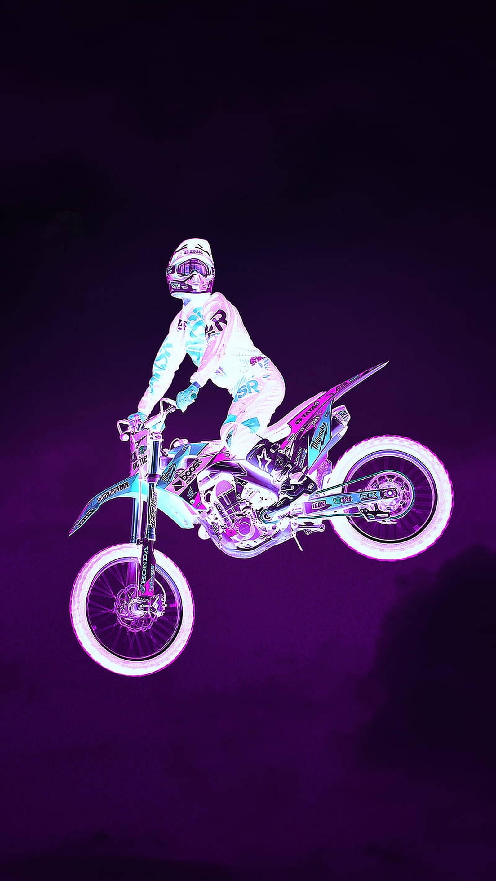 dirt bike, neon gear, vibrant pink and blue bike, 2K Phone Wallpaper