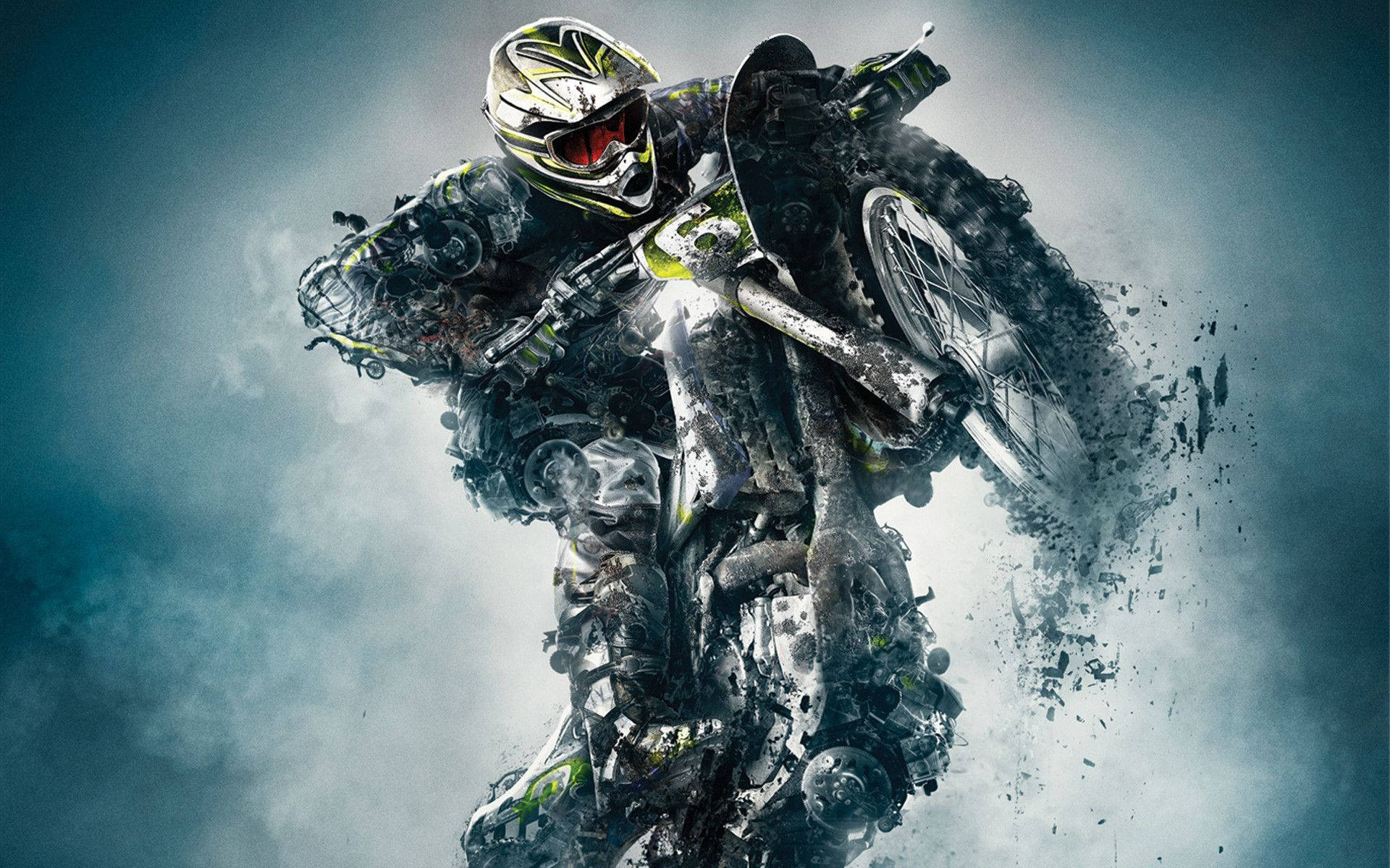 motocross rider, yellow helmet, gear, Full HD Desktop Wallpaper