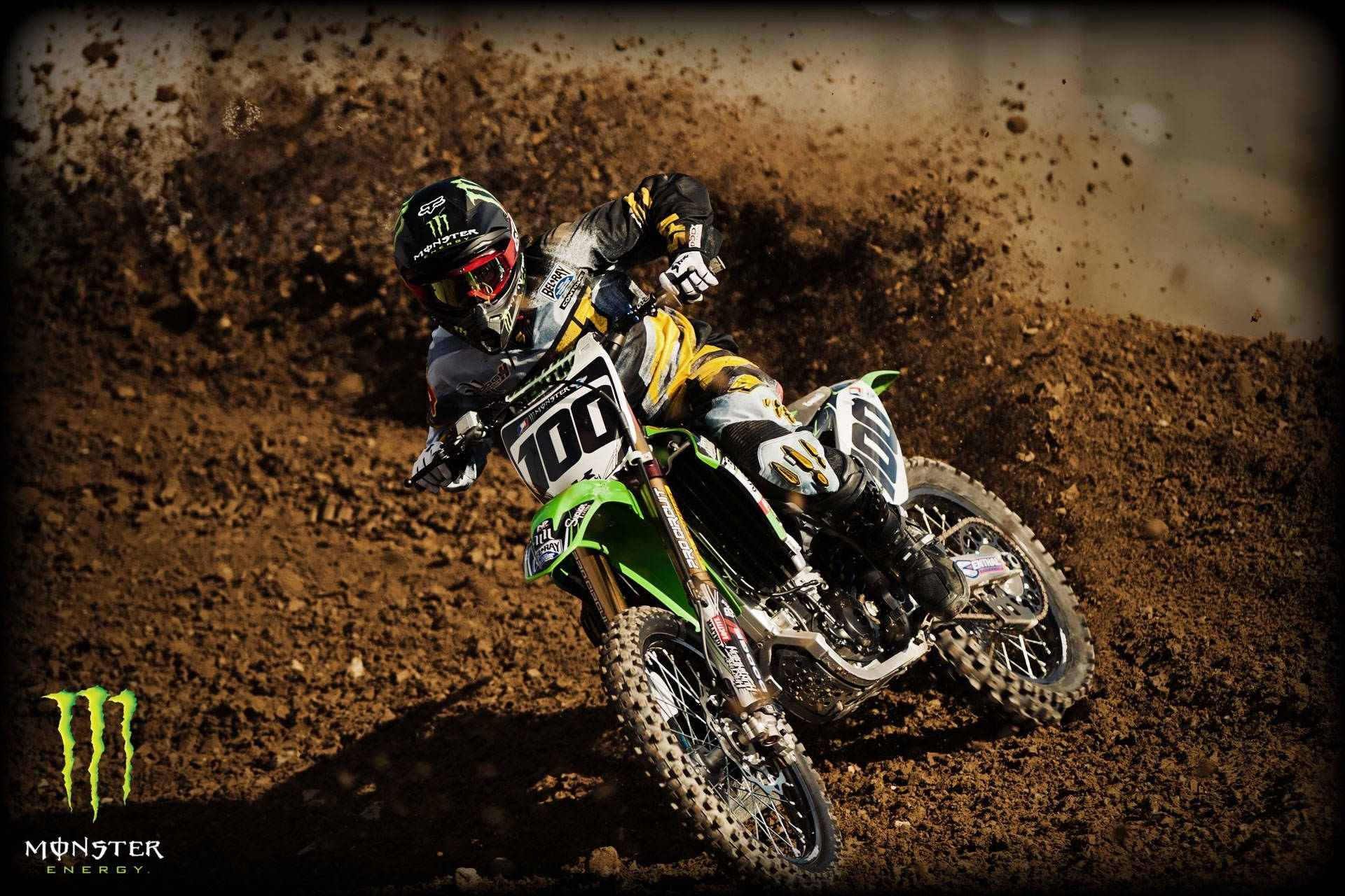 dirt bike, motocross rider, green dirt bike, Full HD Desktop Wallpaper