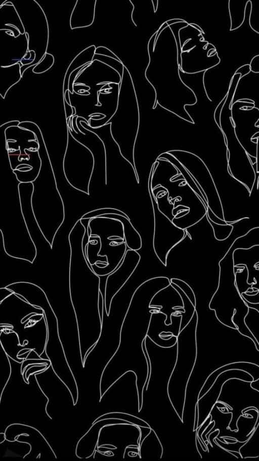 abstract black and white pattern, white minimalist line art portraits, diverse women, SD Phone Wallpaper