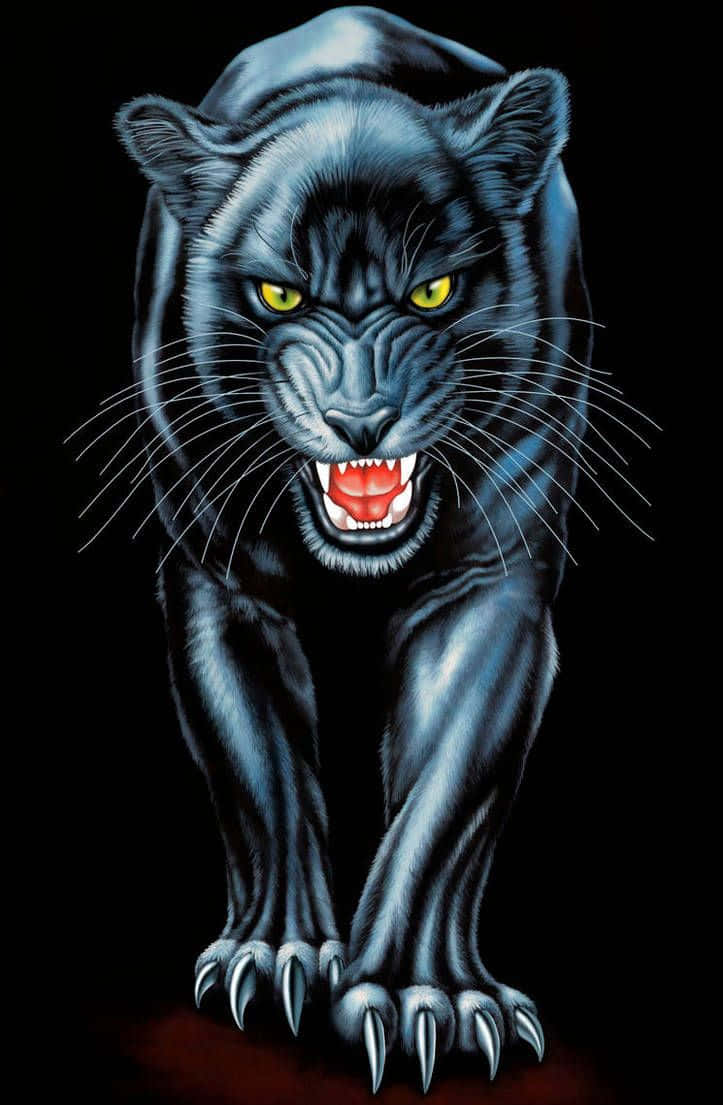 black panther, glowing yellow eyes, bared teeth, SD Phone Wallpaper