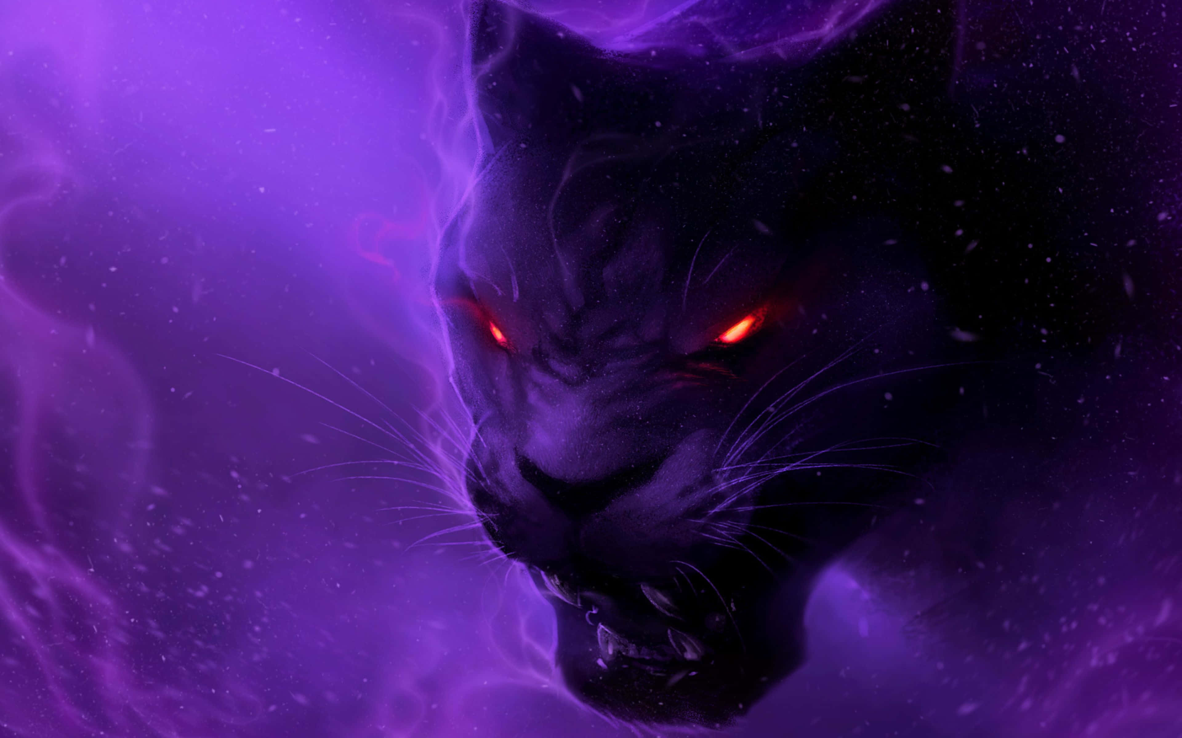Cool Black Panther Animal, black panther, glowing red eyes, 4K Desktop Wallpaper
