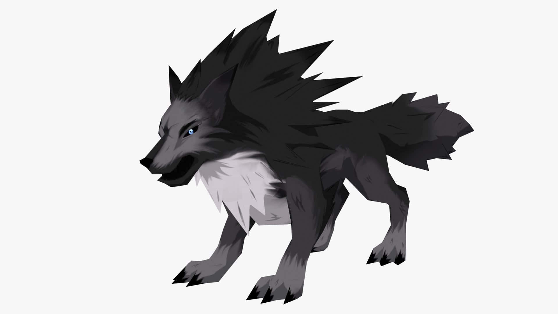 anime style, black wolf, white chest, Full HD Desktop Wallpaper