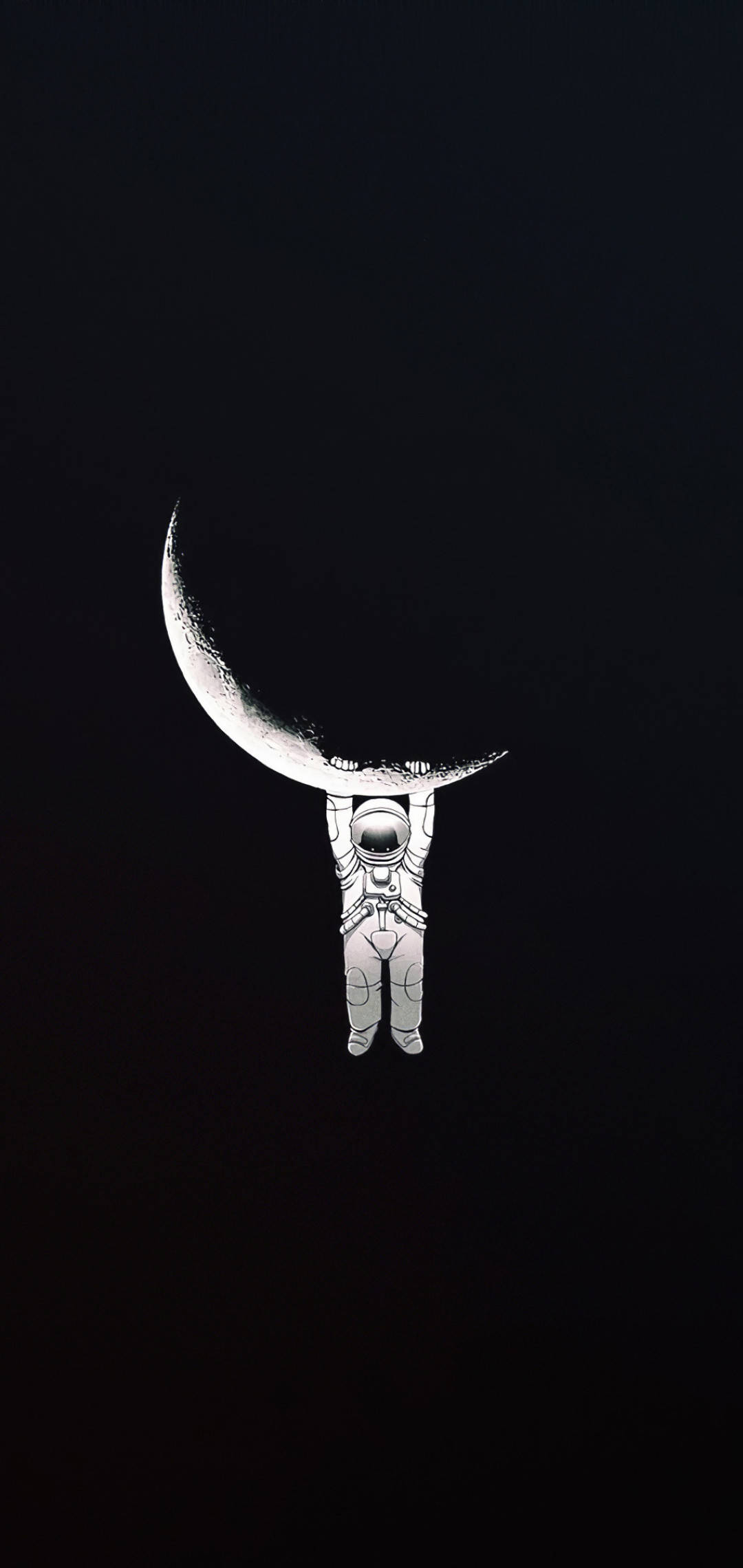 astronaut, white suit, crescent moon, Full HD Phone Wallpaper