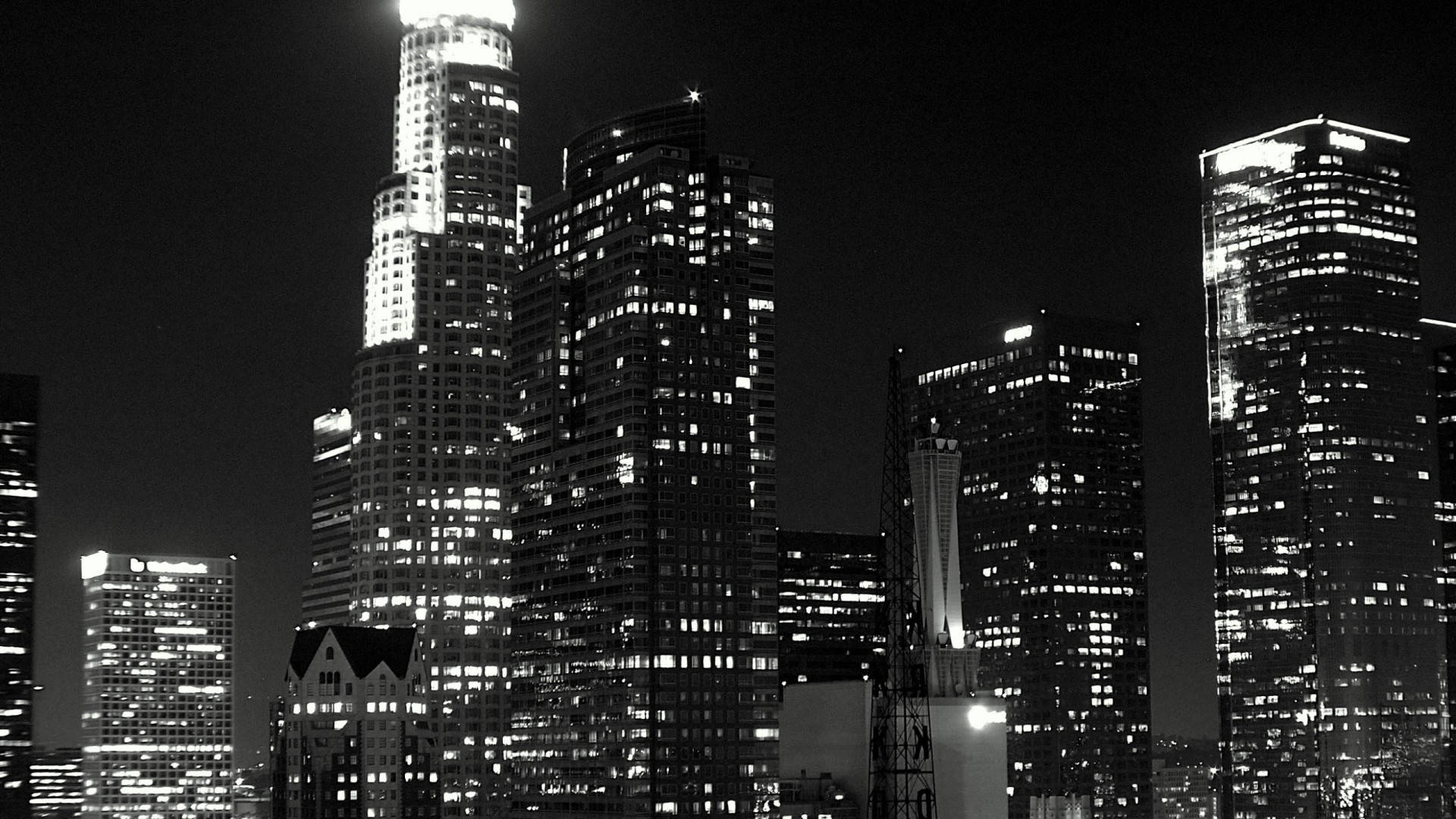 Cityscape At Night, Cool Black, towering skyscrapers, Full HD Desktop Wallpaper