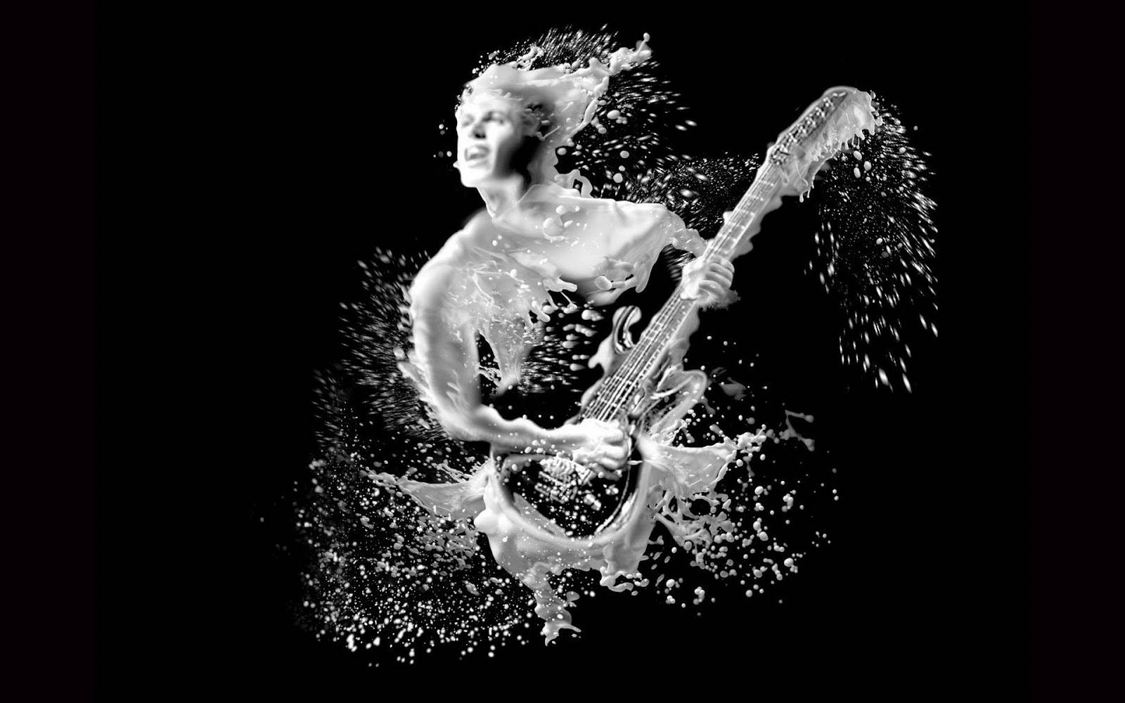 Cool Guitarist On Black, bass guitar, monochrome, HD Desktop Wallpaper