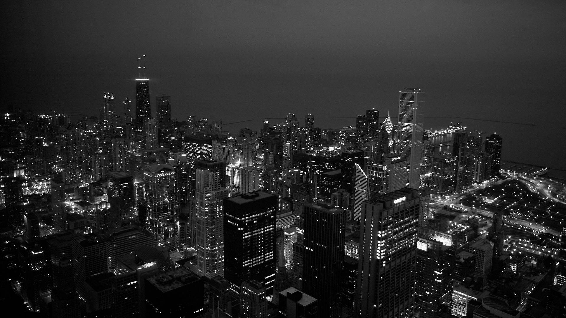 Cool Black And White City, monochrome, aerial view, Full HD Desktop Wallpaper