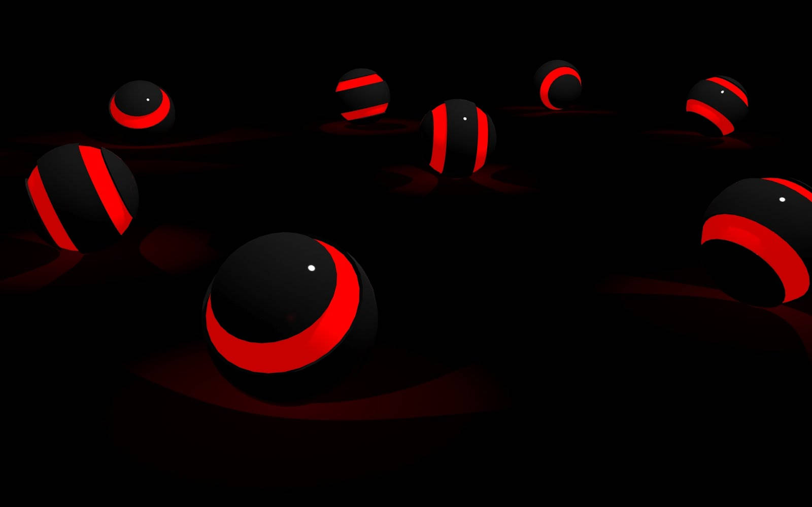 Cool Black, glossy black spheres, glowing red bands, HD Desktop Wallpaper