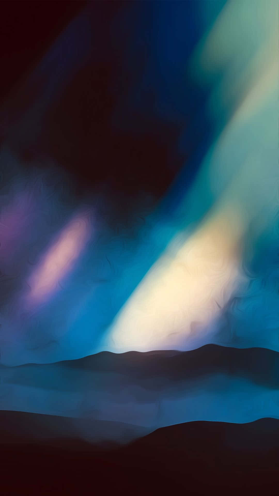 Cool Blue Abstract iPhone, aurora borealis, dark silhouetted hills, Full HD Phone Wallpaper