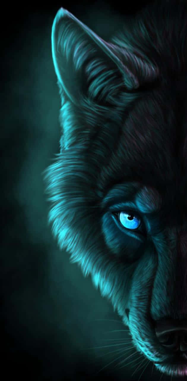 Cool Blue Wolf, electric blue eyes, dark teal background, HD Phone Wallpaper