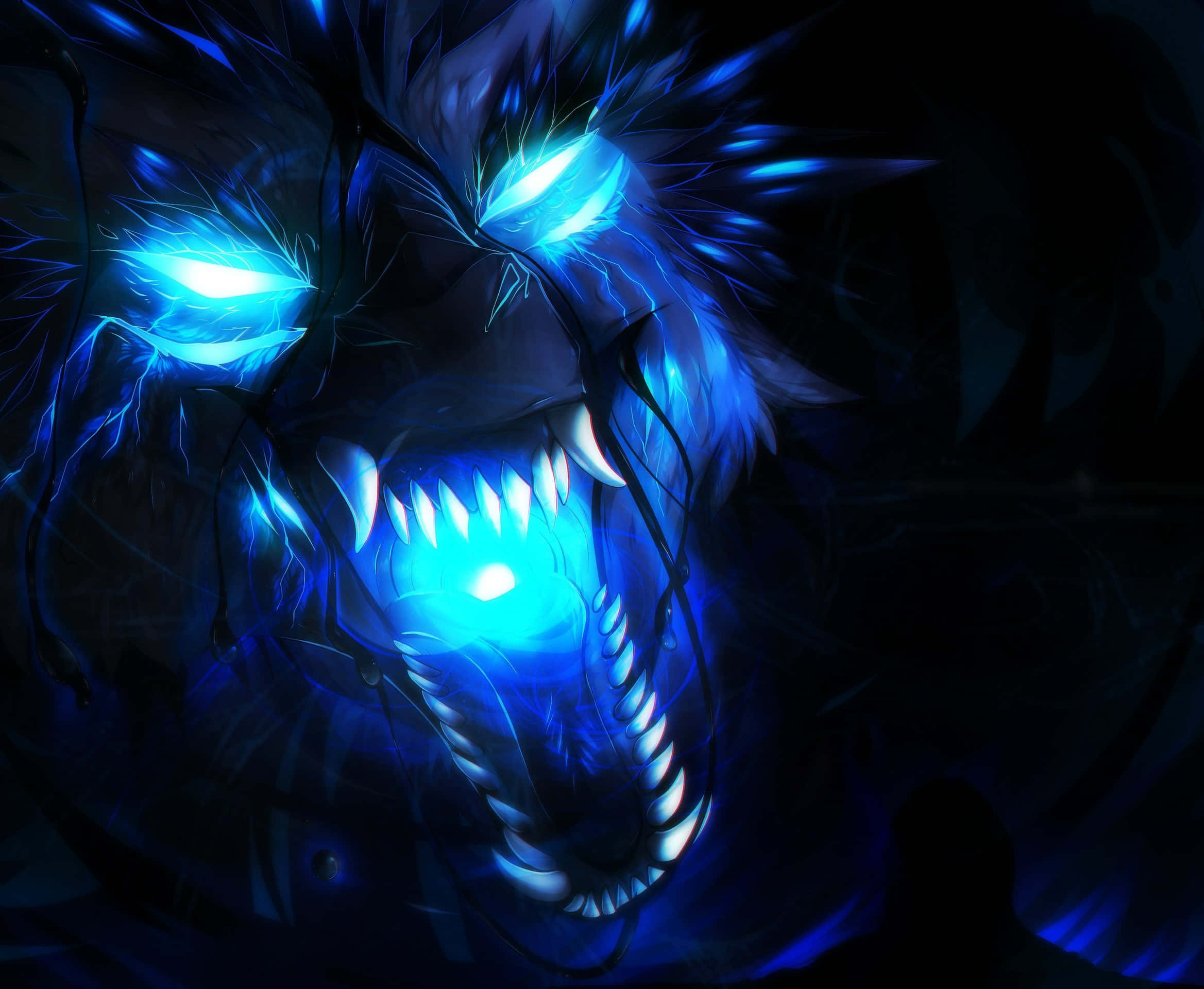 Cool Blue Wolf, blue glowing wolf, electric eyes, Full HD Desktop Wallpaper