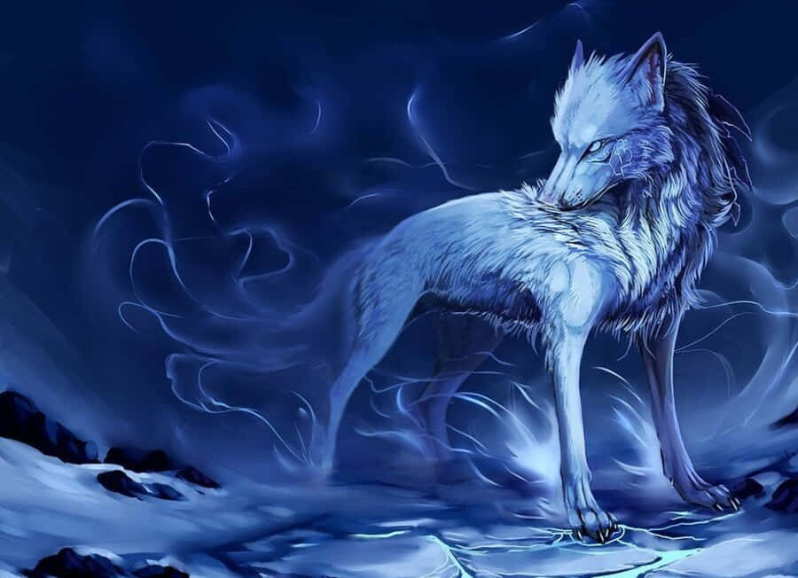 Cool Blue Wolf, white wolf, icy terrain, SD Desktop Wallpaper