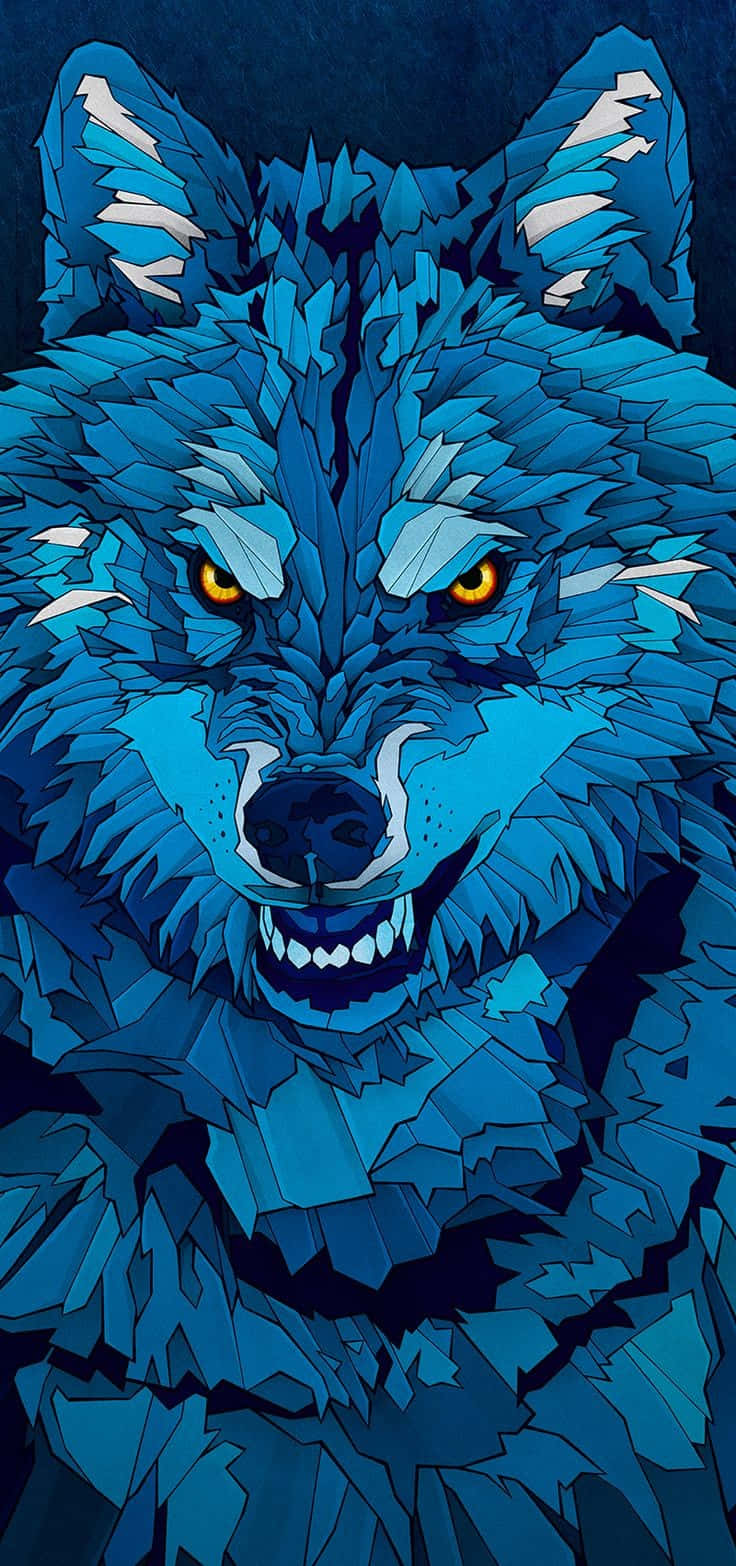 Cool Blue Wolf, blue crystalline wolf, glowing amber eyes, HD Phone Wallpaper
