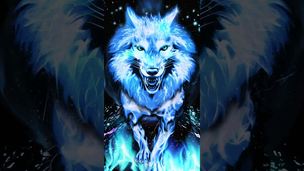 Cool Blue Wolf, glowing blue wolf, fiery fur, HD Desktop Wallpaper