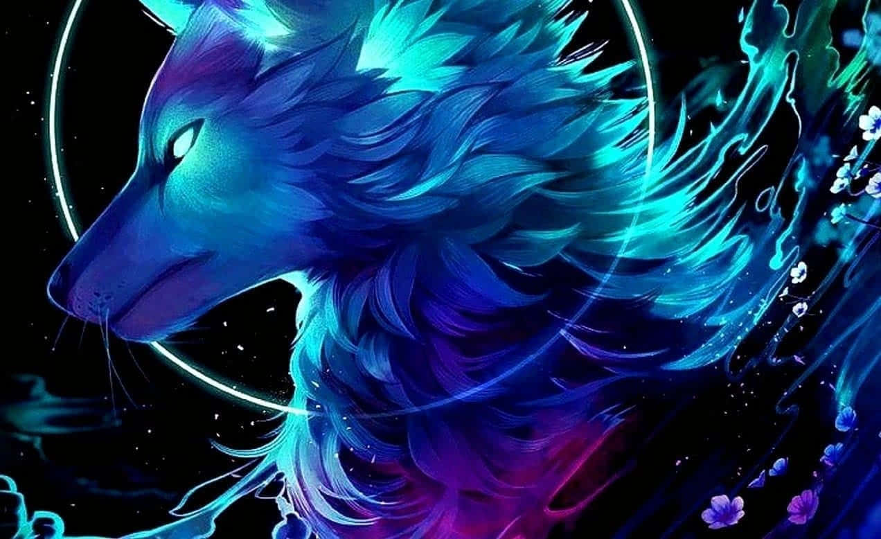 Cool Blue Wolf, glowing blue, purple wolf, SD Desktop Wallpaper