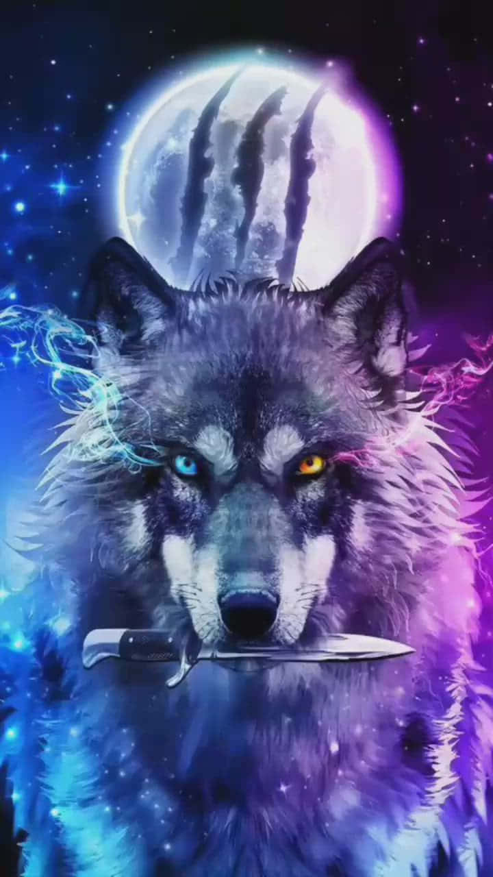 Cool Blue Wolf, heterochromatic eyes, knife, HD Phone Wallpaper