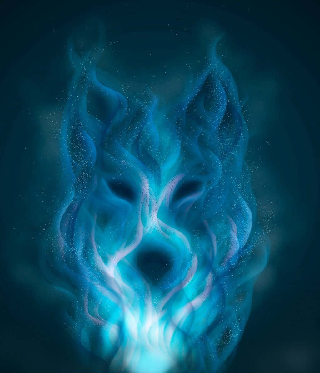 Blue Fire Wolf, glowing blue ethereal wolf head, swirling cosmic energy, SD Phone Wallpaper