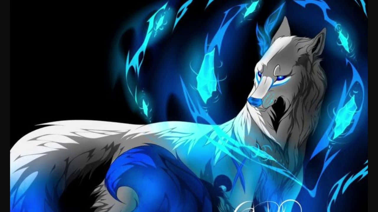 Super Cool Wolf, glowing blue eyes, electric blue energy, HD Desktop Wallpaper