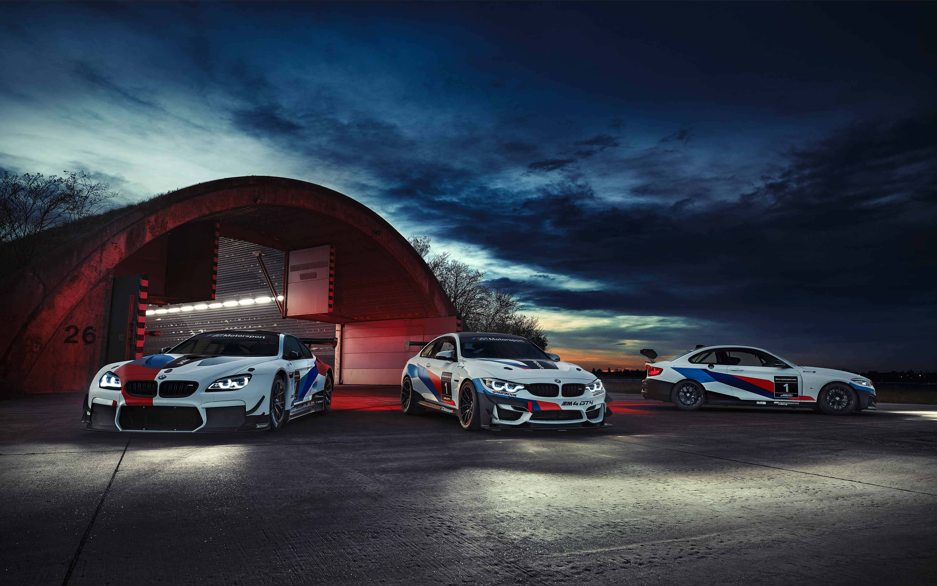 BMW, blue red and white livery, twilight sky, 4K Desktop Wallpaper