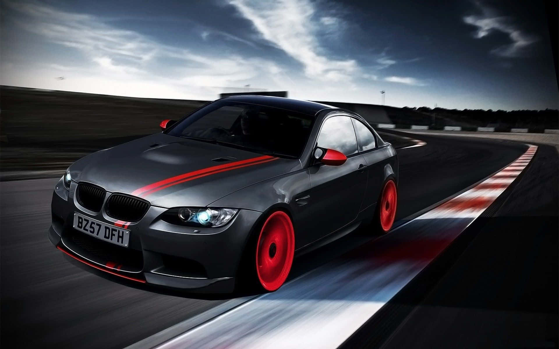 BMW, sleek gray sports car, bold red accents, Full HD Desktop Wallpaper