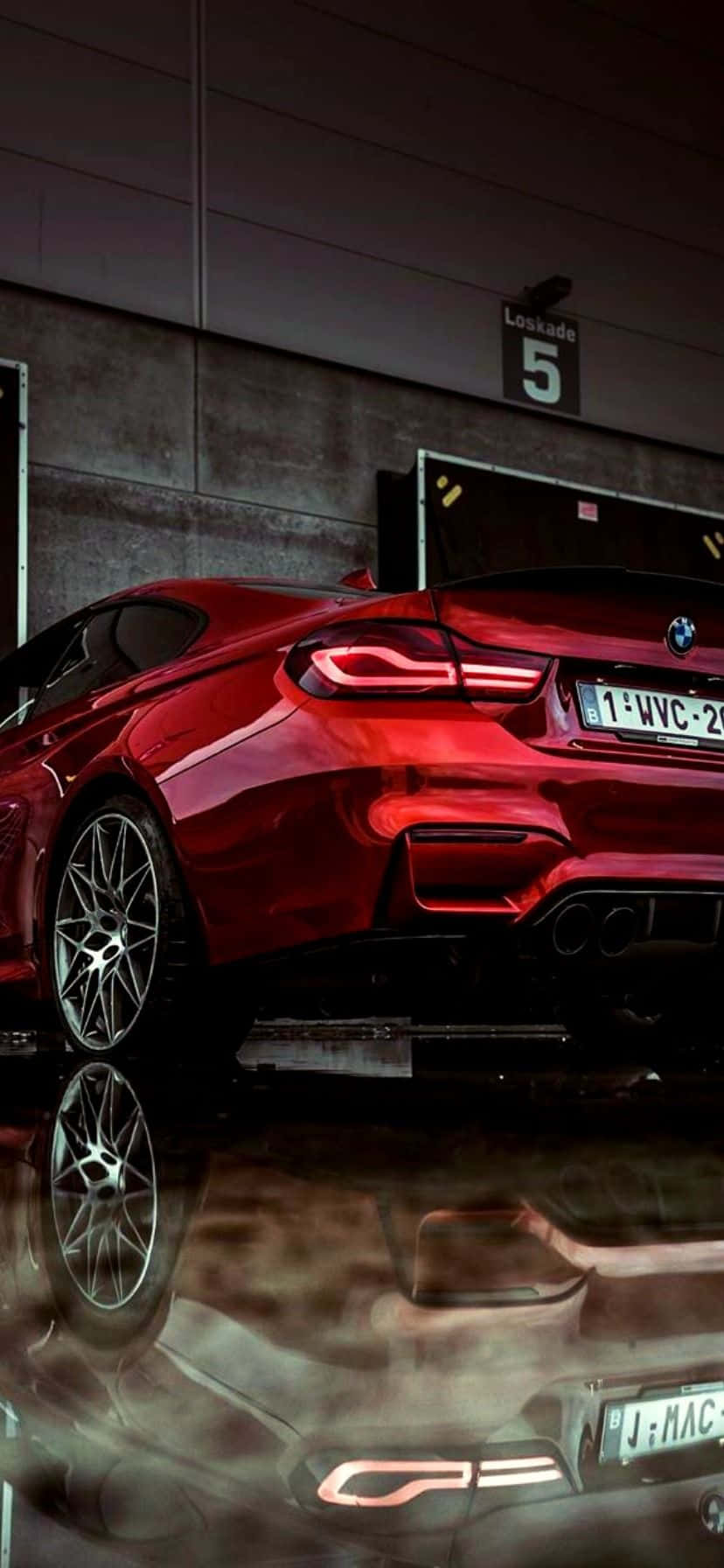 Red BMW, glossy red, taillights glowing, HD Phone Wallpaper