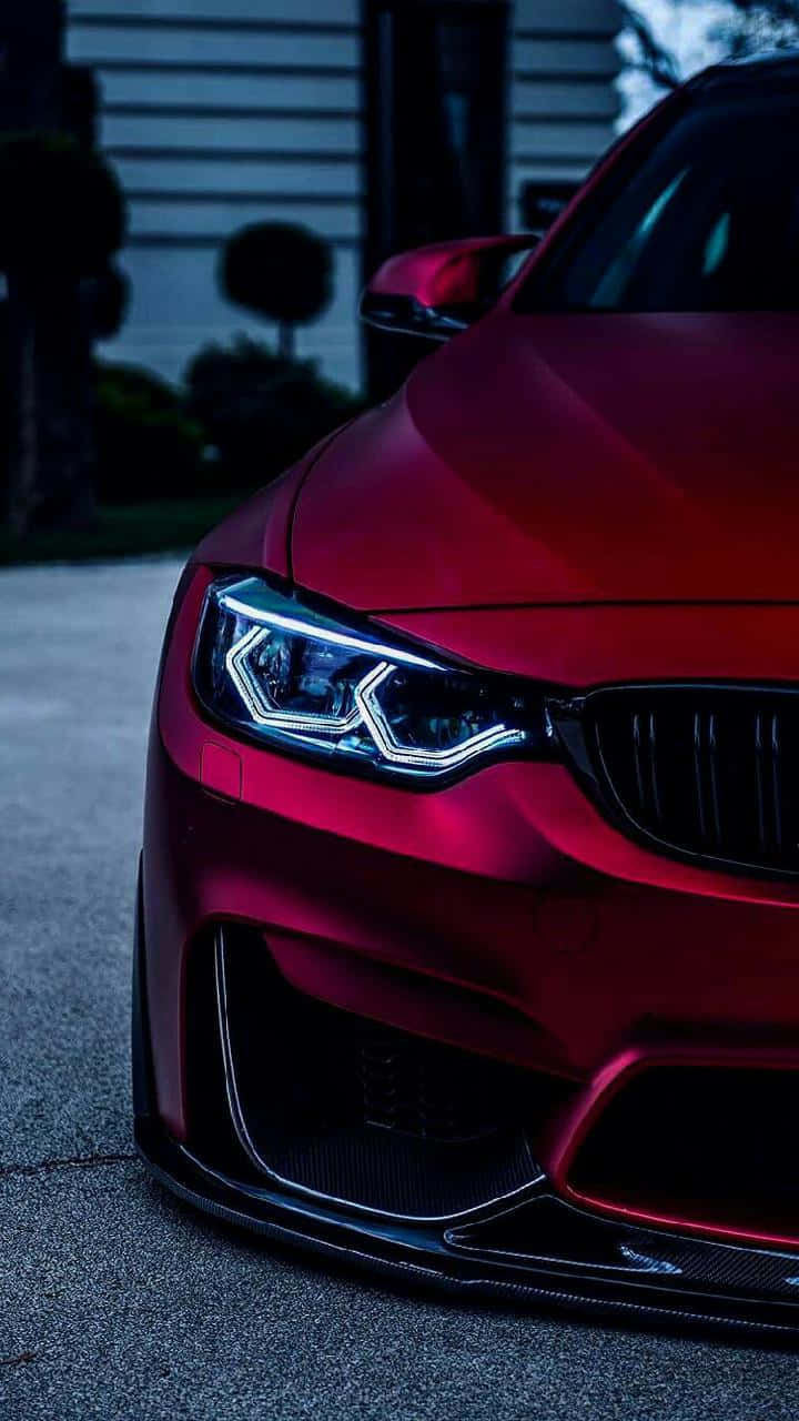 Cool BMW, glossy red, glowing headlights, HD Phone Wallpaper