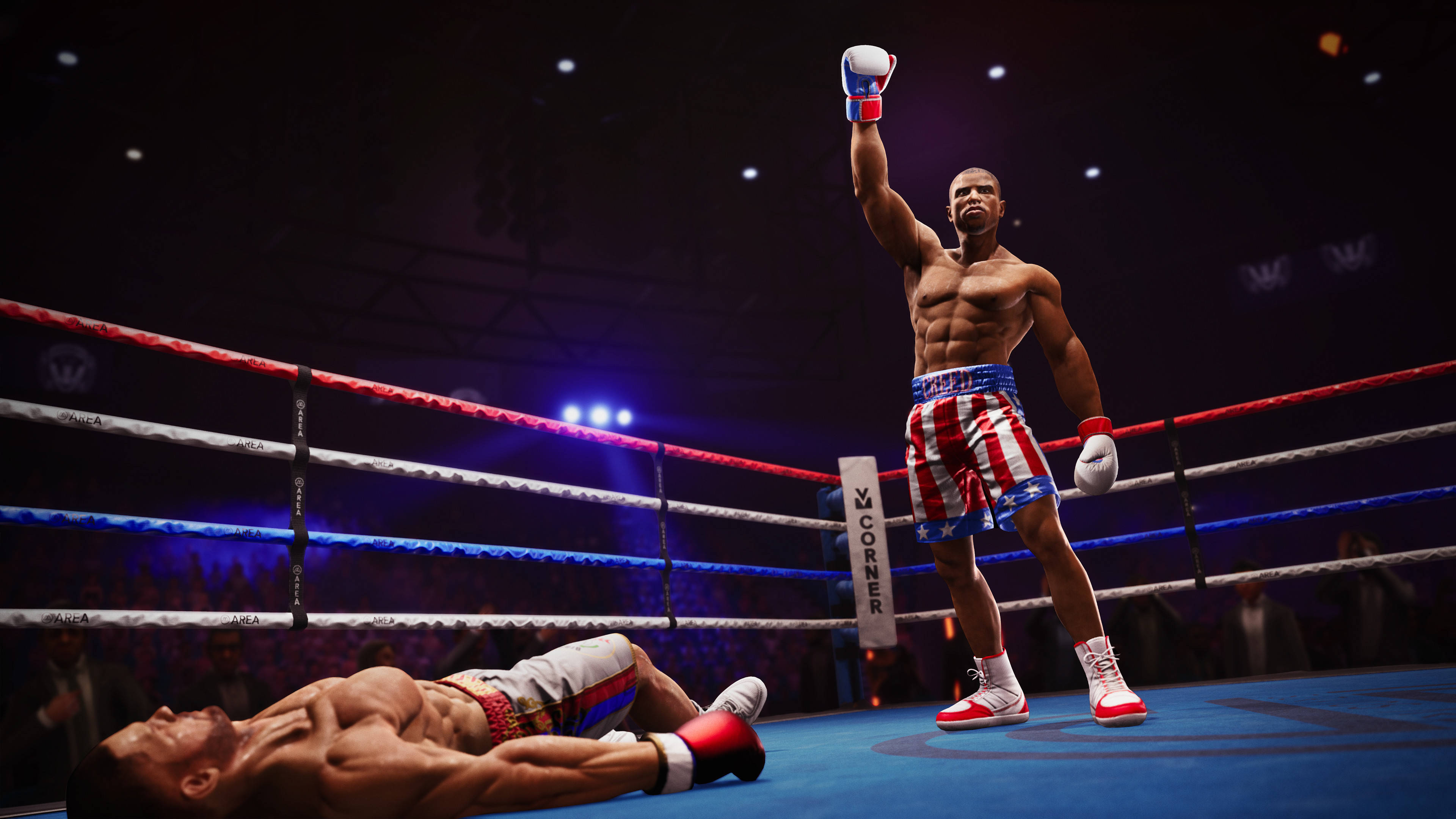 Cool Boxing, red white and blue trunks, gloved fist, 4K Desktop Wallpaper