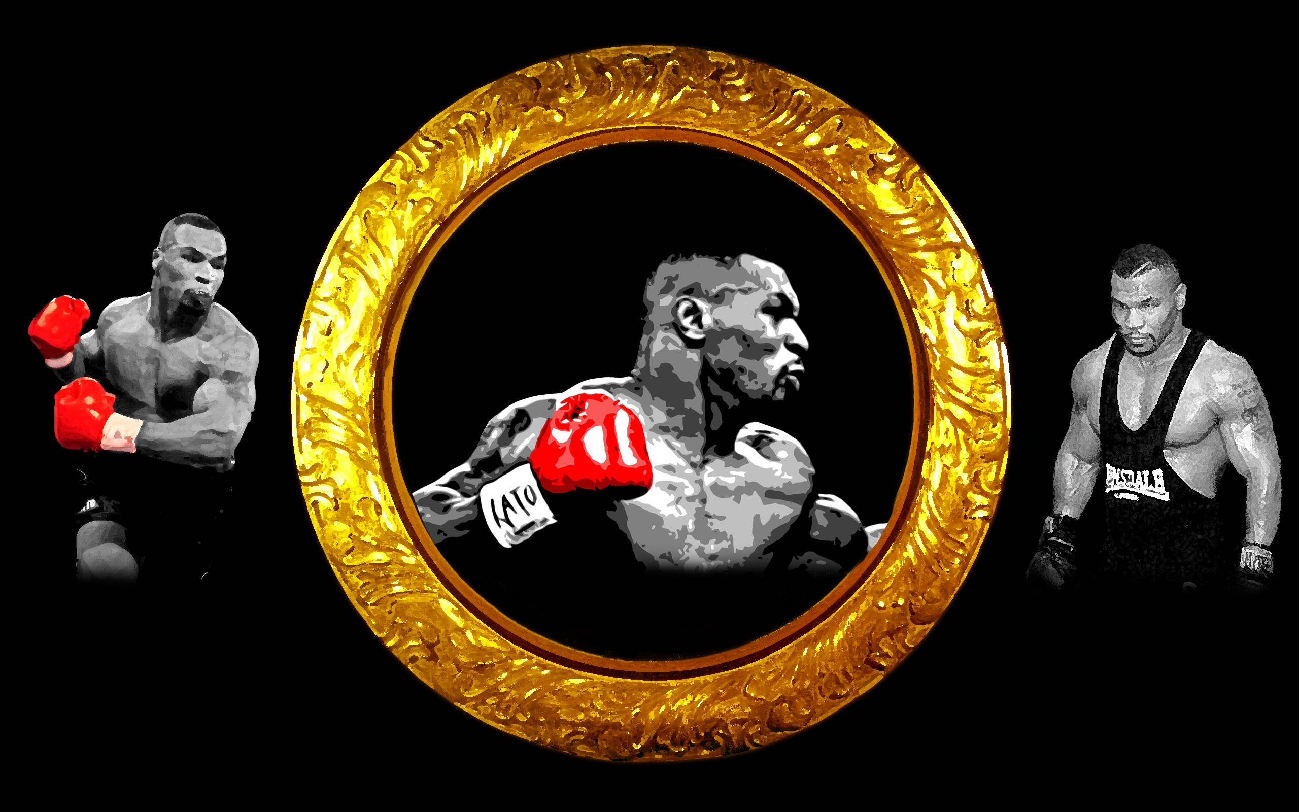 Cool Boxing, golden ornate frame, black background, 2K Desktop Wallpaper