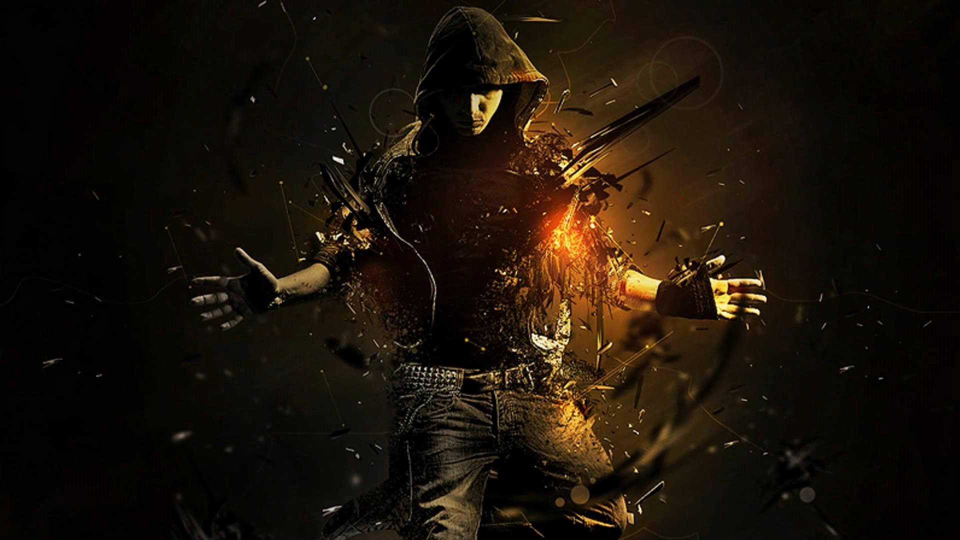 Cool Boy, hooded figure, glowing fragments, Full HD Desktop Wallpaper