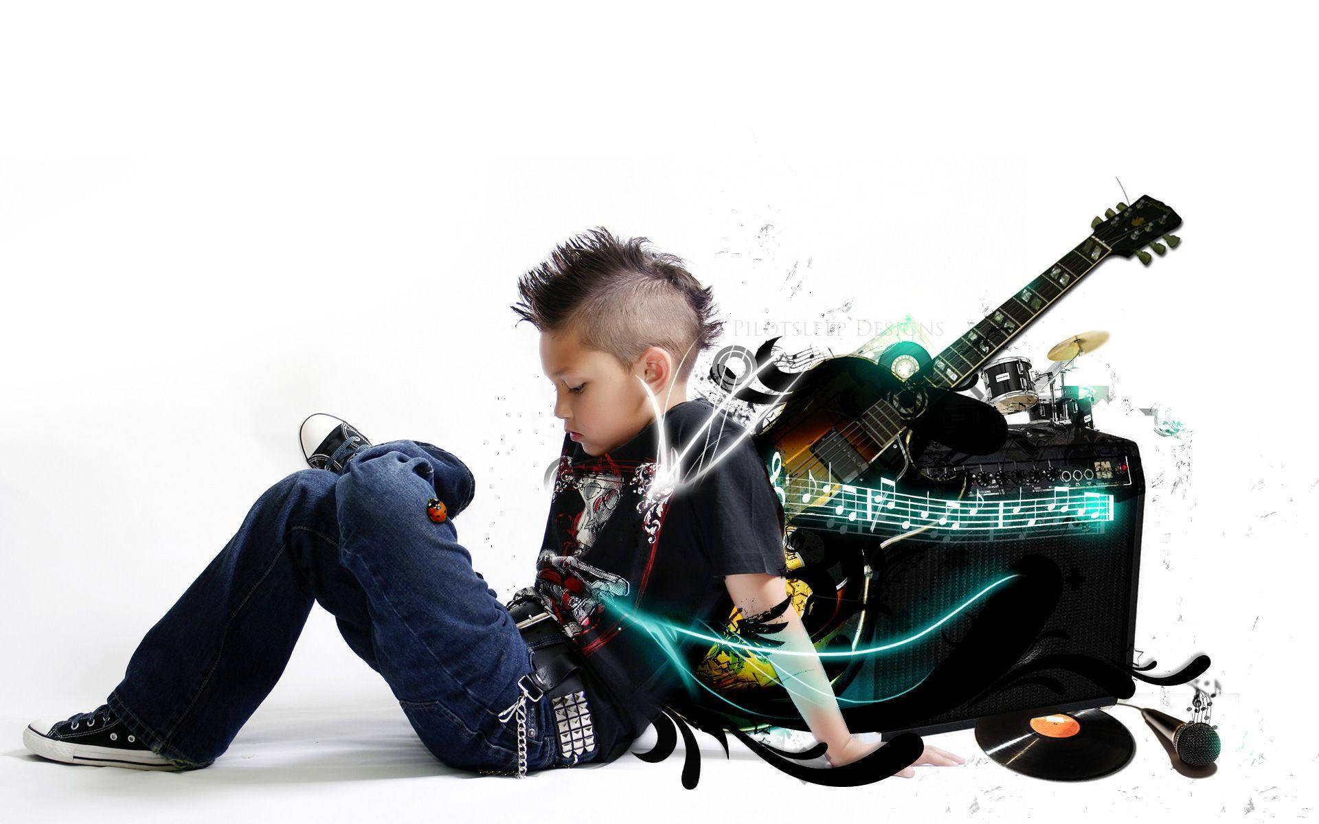 Punk Rock Cool Boy, mohawk, glowing guitar amp, Full HD Desktop Wallpaper