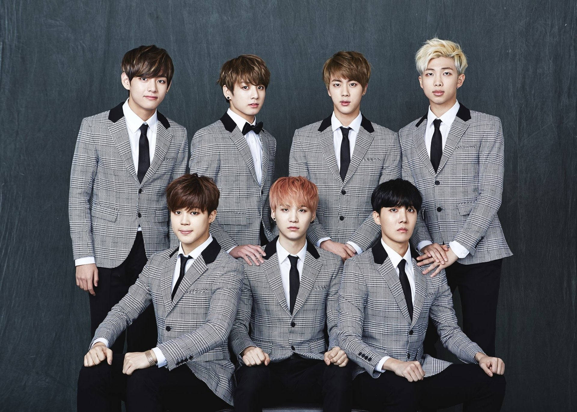 Gray Plaid Suit, Cool BTS Laptop, Seven stylish young men, Full HD Desktop Wallpaper