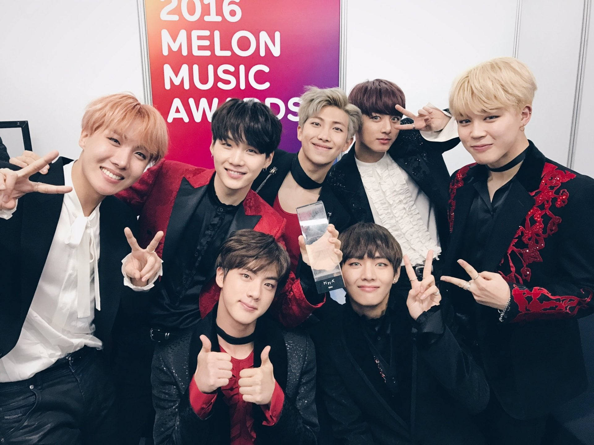 BTS, 2016 Melon Music Awards, black and red outfits, Full HD Desktop Wallpaper