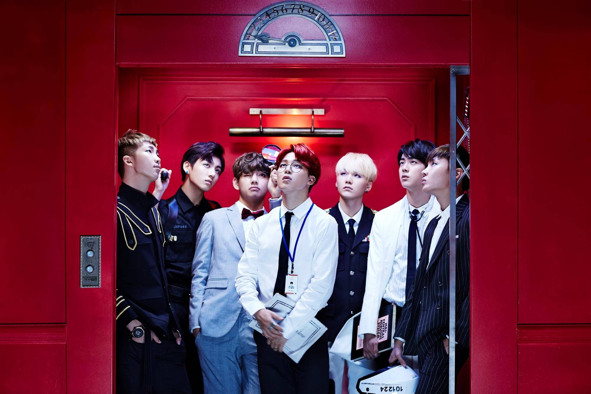 Red Elevator, Cool Bts Laptop, Seven stylish young men, Full HD Desktop Wallpaper