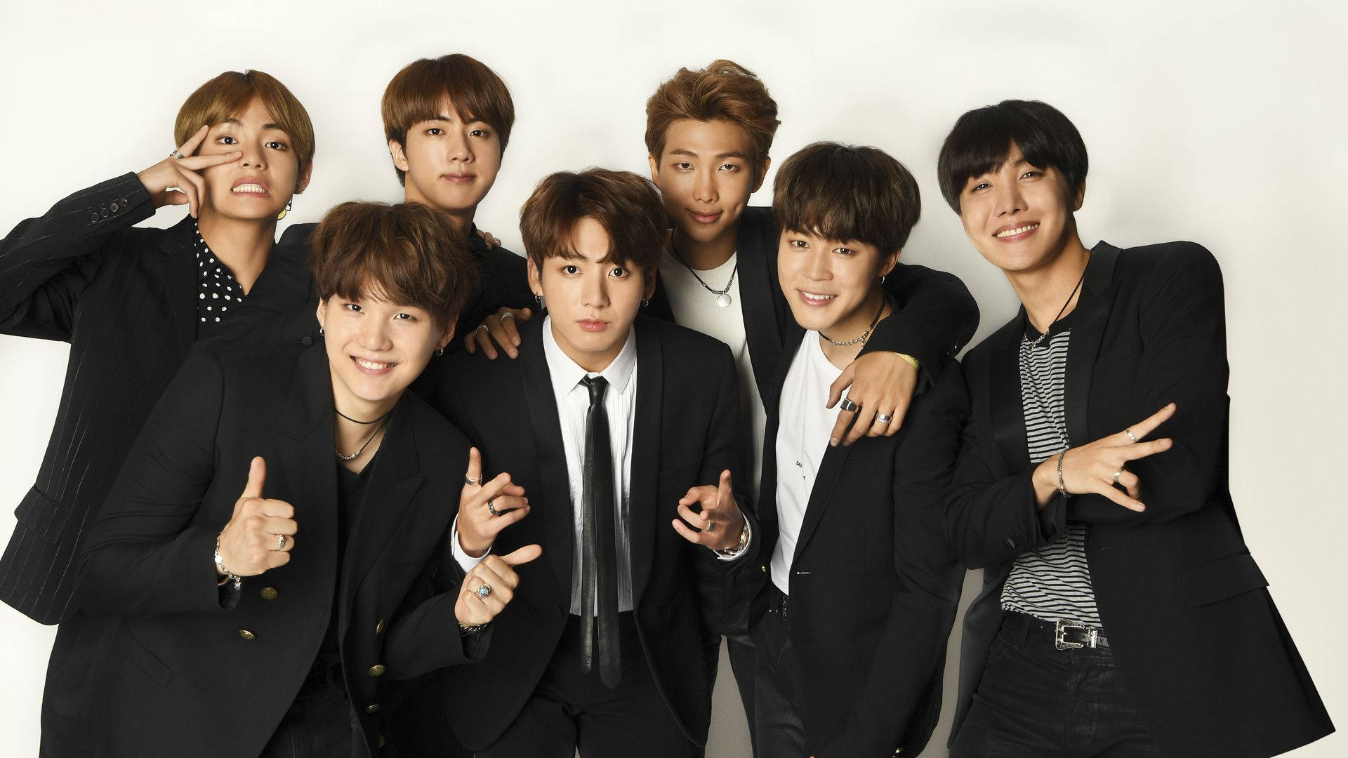 BTS, black suits, laptop, Full HD Desktop Wallpaper