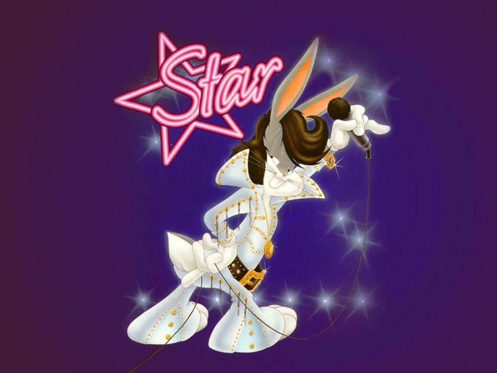Bugs Bunny, white sequined outfit, glowing pink star sign, SD Desktop Wallpaper