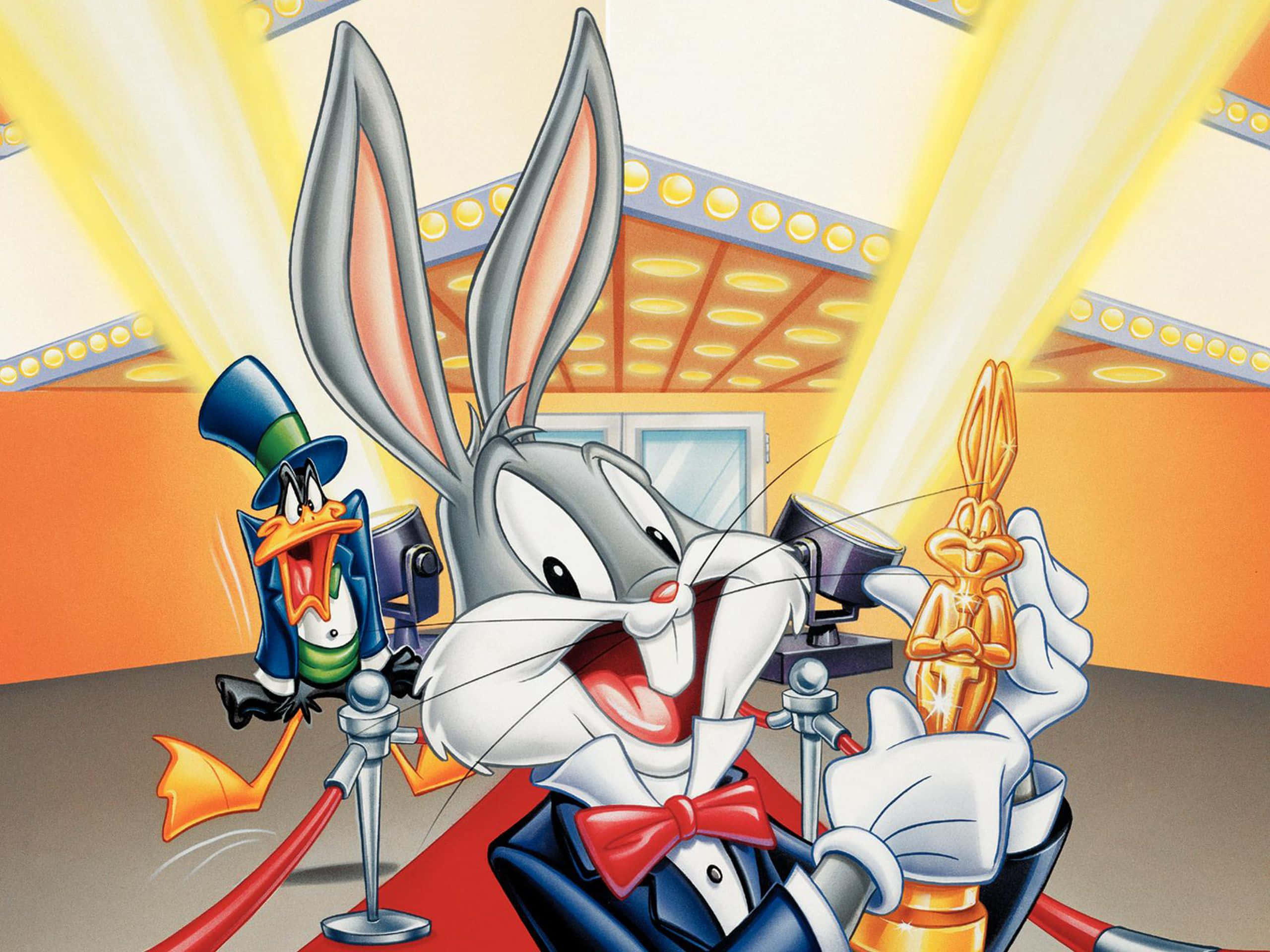 Bugs Bunny, tuxedo, golden rabbit Oscar statue, 2K Desktop Wallpaper